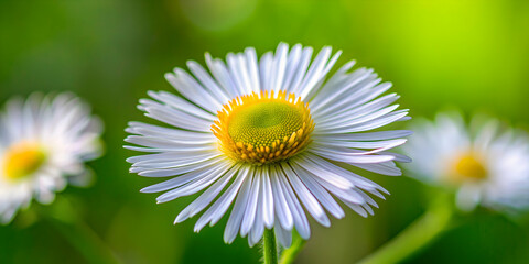 Obraz premium Close up of daisy fleabane flower in bloom, daisy fleabane, wildflower, nature, plant, white petals, small flower, outdoors