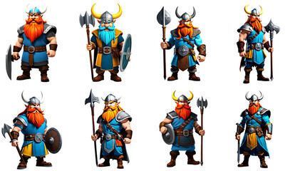 Fototapeta premium Illustration set of Viking Cartoon with bold colors standing against. 3D illustration. White background