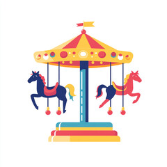 Obraz premium A colorful icon of an amusement park carousel with horses in a simple flat style. 