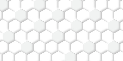 Abstract pattern with hexagonal white and gray technology line paper background. Hexagonal 3d vector grid tile and mosaic structure simple style hexagonal graphic concept. Futuristic surface design.	
