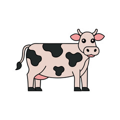 Charming flat cartoon cow in soft colors, featuring bold shapes and a modern minimalist design.