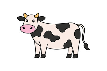 Charming flat cartoon cow in soft colors, featuring bold shapes and a modern minimalist design.