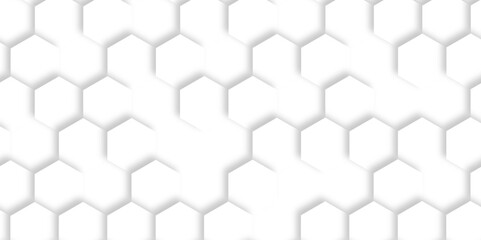 Abstract pattern with hexagonal white and gray technology line paper background. Hexagonal 3d vector grid tile and mosaic structure simple style hexagonal graphic concept. Futuristic surface design.	
