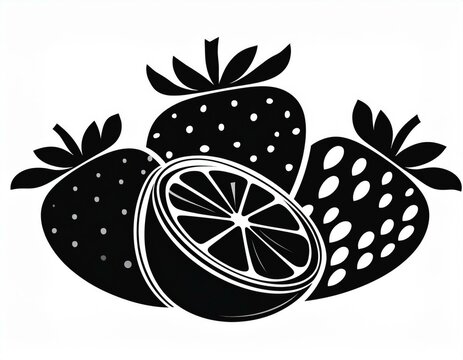 schwarze Silhouette Kontrast Zitrone mit Erdbeeren Icon, isoliert auf wei&szlig;en Hintergrund, Freisteller 