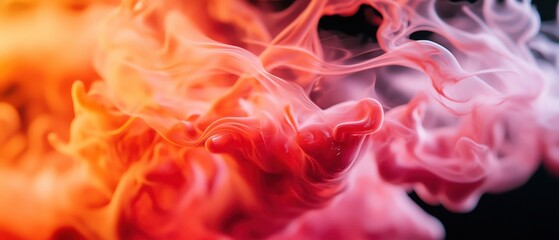 Vibrant abstract smoke in orange and pink hues swirls elegantly, creating a dynamic and captivating visual effect.