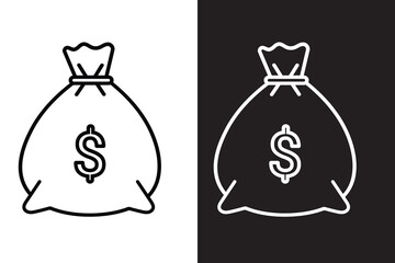 Money bag silhouette, icon, symbol. Money bag icon, vector,  set with dollar sign. Money dollar sack icon vector symbol. Vector illustration.