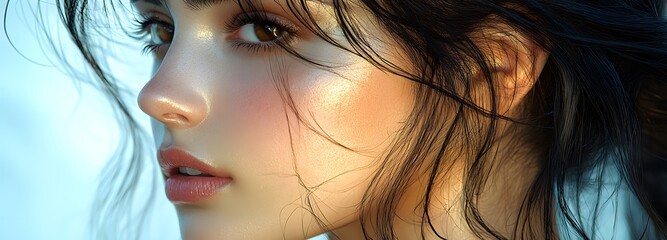 Naklejka premium Silhouette of serenity. Face of a young beautiful girl with well-groomed skin. Copy space.