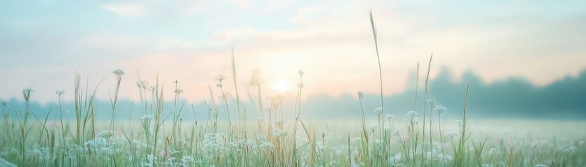 Obraz premium A field of grass with a sun in the sky