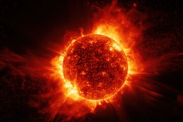 A high-resolution image of the sun as seen from space, isolated on a pure white background, showcasing its fiery surface and detailed solar flares