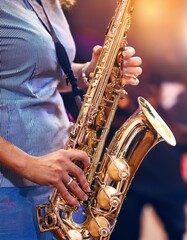 Obraz premium World Jazz festival. Saxophone, music instrument played by saxophonist player musician