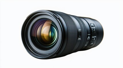 Camera lens on white isolated background for photography and videography.