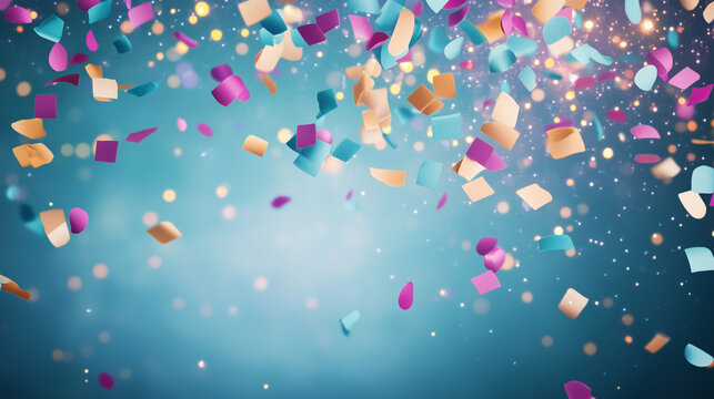 Confetti explosion over a starry night sky background, adding a sense of magic and wonder, perfect for celebratory marketing campaigns, deep blues, and purples