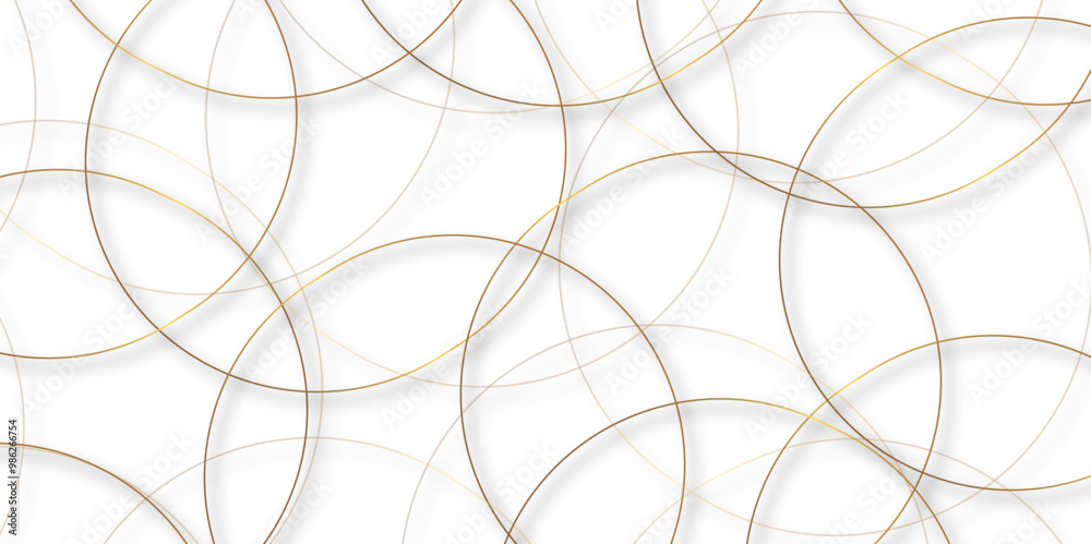 Poster Abstract background golden circle stock line with shadows. abstract artistic geometric background Gold circles abstract seamless vector pattern. Minimal style white website banner, decoration Vector.	