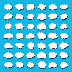 white vector cloud shape set design on blue background  