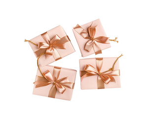 A collection of elegantly wrapped gifts with ribbons, ideal for celebrations.