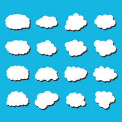 white vector cloud shape set design on blue background  