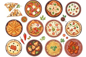 Pizza icons set with different types of pizzas