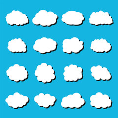 white vector cloud shape set design on blue background  