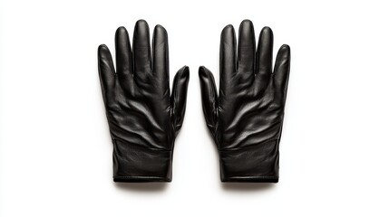 Pair of elegant, black leather gloves on a white isolate background.