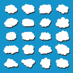 white vector cloud shape set design on blue background  