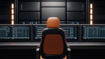 High-tech control room with holographic displays showing a 3D model of a prison facility