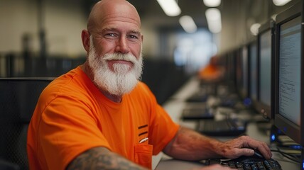 Inmates working on computer-based educational programs as part of a rehabilitation initiative