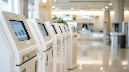 Modern self-service medical kiosk in a healthcare facility, enhancing patient convenience and hospital automation.