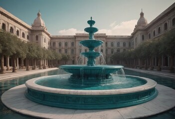Obraz premium A beautiful fountain is in front of a building with blue domes