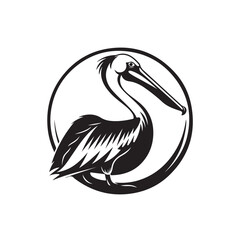 Black and white Pelican logo design template Vector Image isolated on transparent background.