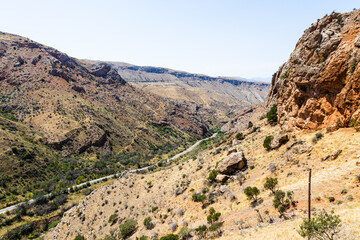 Fototapeta premium above view of highway in Noravank gorge, Armenia