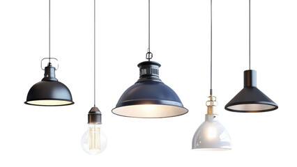 Set of four different types of light fixtures isolated on transparent background, PNG file