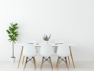 Bright dining room with simple table setting and natural light, minimalistic interior, harmonious space