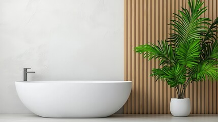 Fototapeta premium Modern bathroom with clean lines and natural materials, minimalistic interior, harmony and simplicity