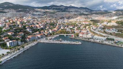 Saraylar Village view from sea in Marmara Island of Turkey.