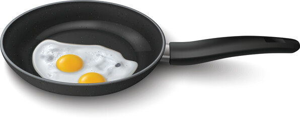 3d pan with frying egg Cooking breakfast