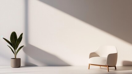 Open living space with minimalist furnishings and light wooden accents, minimalistic design, warm harmony