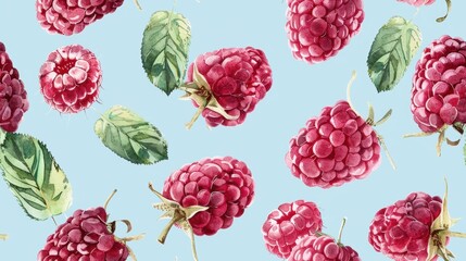 Seamless repetitive pattern background of raspberry fruit for fabric design
