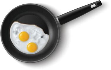 3d pan with frying egg Cooking breakfast
