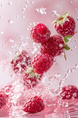 Fresh raspberry fruit with water splash