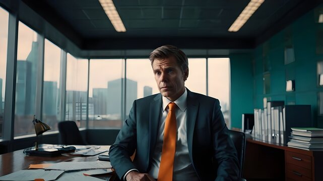 Troubled businessman in office