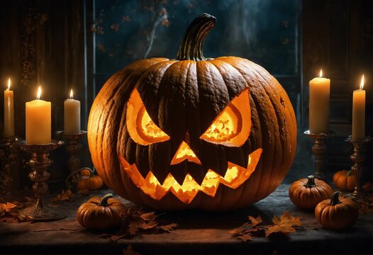 Citrouille mal&eacute;fique avec bougies - Halloween