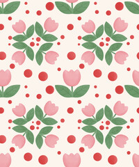 Seamless pattern of watercolor pink tulips 