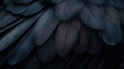 Soft black feathers layered in a close-up, creating a textured and mysterious aesthetic.