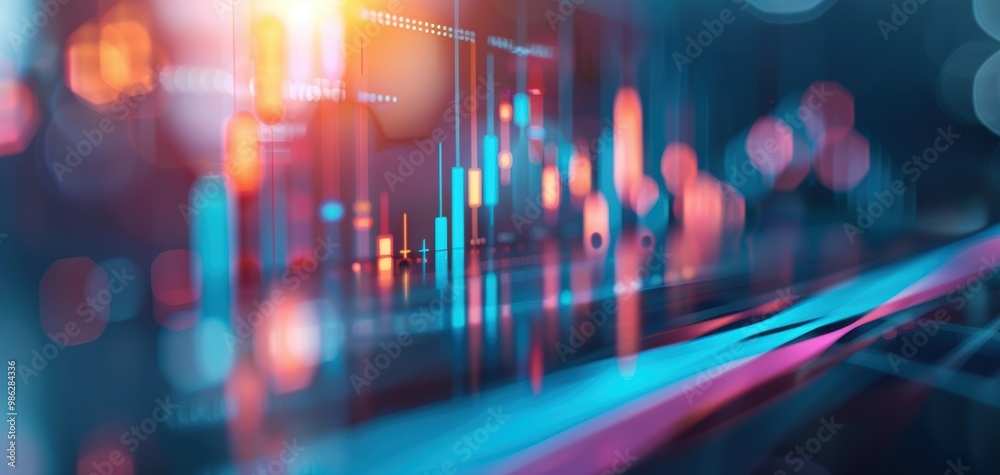 Poster Abstract digital background featuring vibrant data visualization with blurred lines and glowing elements, perfect for tech themes.