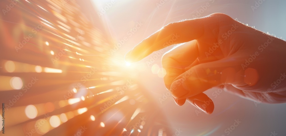 Aufkleber a close-up of a hand reaching towards light beams, symbolizing connection, technology, and innovatio