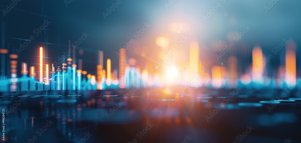 Poster Abstract digital landscape with glowing lines and dots, representing data visualization and futuristic technology.