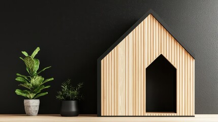 Contemporary doghouse with sleek roofline and spacious interior, modern kennel, comfortable pet space