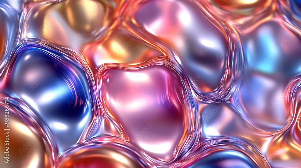 Poster colorful abstract shapes in flowing forms create a mesmerizing pattern resembling fluid reflections 