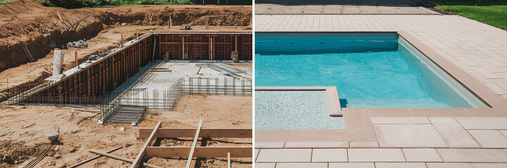 Before and after pool construction, pool renovation and building
