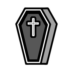 Obraz premium Coffin Icon with Cross in Simple Line Art, Halloween Symbol
